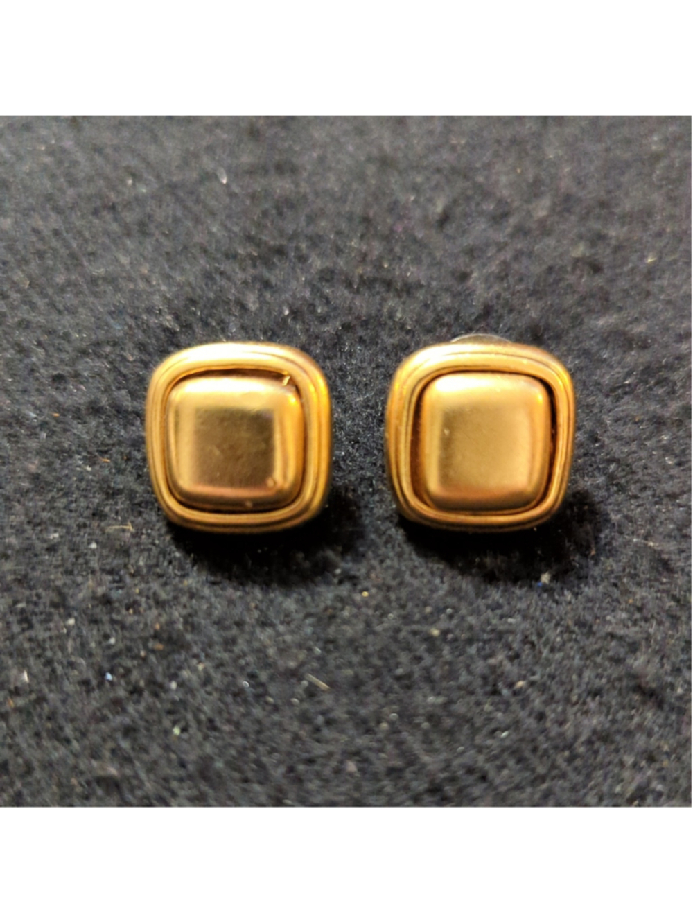 Gold Tone Rounded Square Stud Statement Earrings